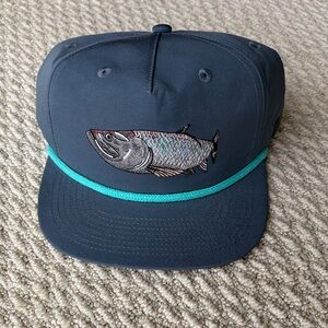 Navy Fish Embroidery Cap with Teal Trim